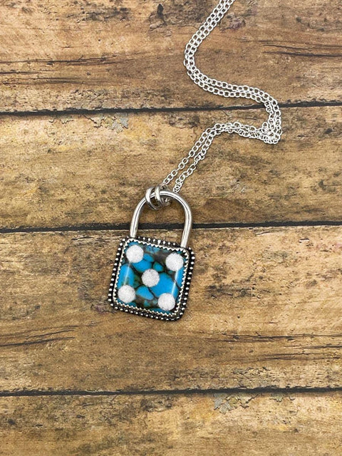 Lux - Turquoise Dice Faux Lock Pendant Necklace