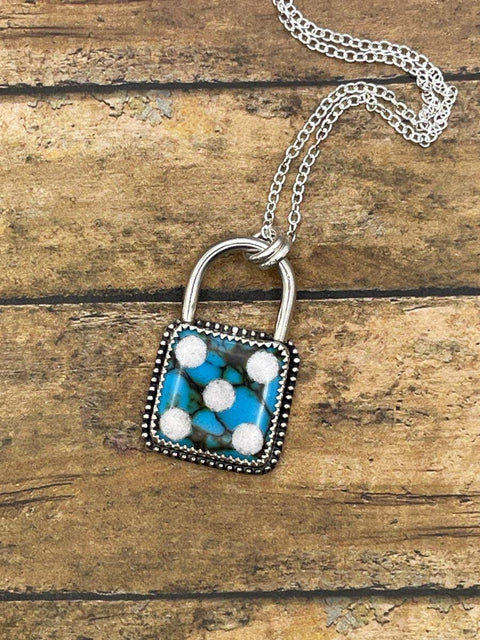 Lux - Turquoise Dice Faux Lock Pendant Necklace