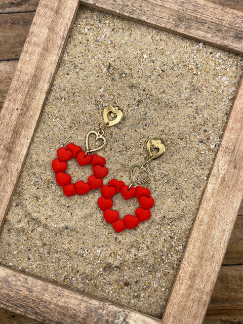 Love - Heart Wreath Dangle Earrings: Handmade Polymer Clay