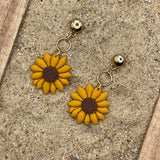 Spring Fling - Sunflower Dangle Earrings: Handmade Polymer Clay