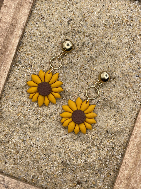 Spring Fling - Sunflower Dangle Earrings: Handmade Polymer Clay