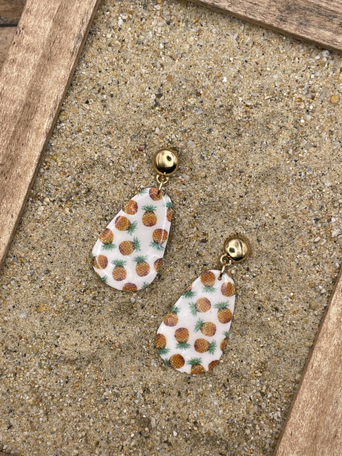 Tutti Frutti - Pineapple Printed Dangle Earrings: Handmade Polymer Clay
