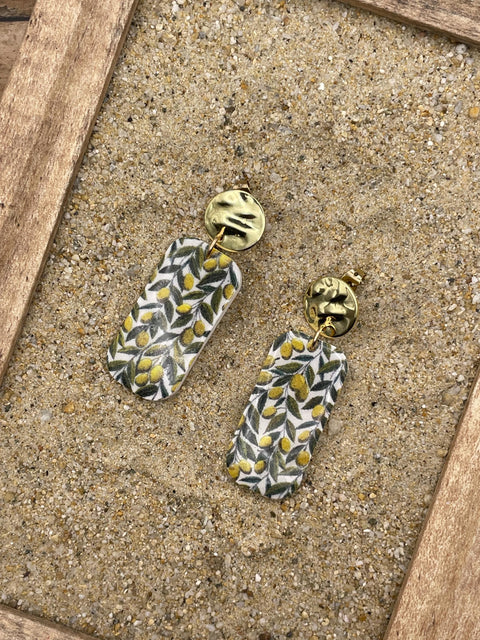 Tutti Frutti - Olives Printed Dangle Earrings: Handmade Polymer Clay