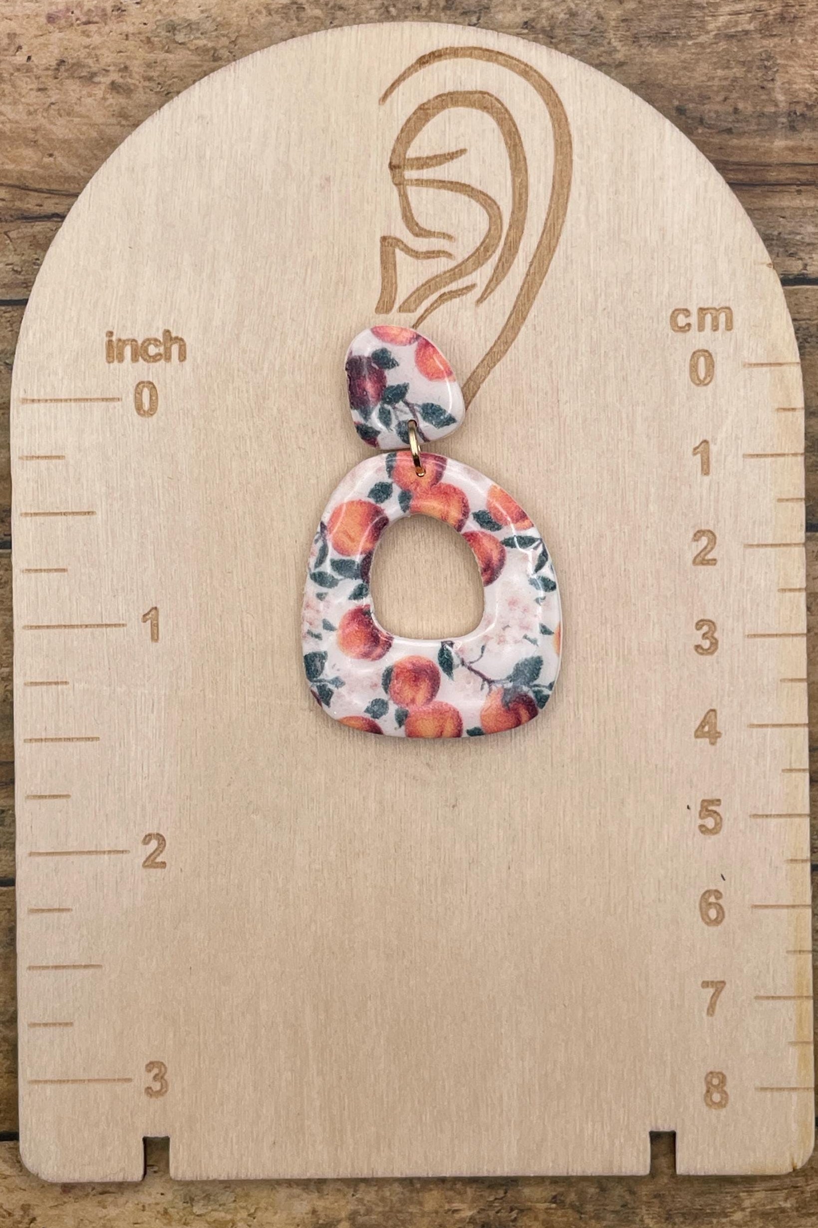 Tutti Frutti - Peach Printed Dangle Earrings: Handmade Polymer Clay
