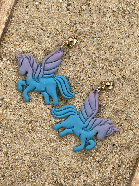 Mystical - Ombré Unicorn Blue Purple Earrings: Handmade Polymer Clay