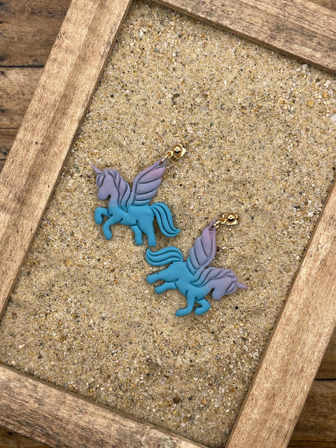 Mystical - Ombré Unicorn Blue Purple Earrings: Handmade Polymer Clay
