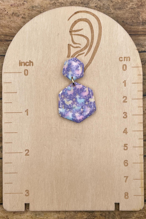 Mystical - Unicorn Printed Dangle Earrings - Handmade Polymer Clay