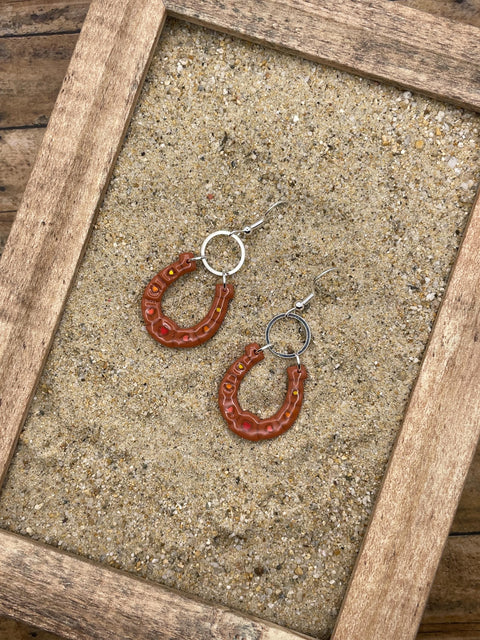 Joshua Tree - Lucky Horseshoe Dangle Earrings: Handmade Polymer Clay