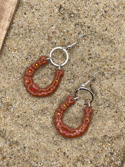 Joshua Tree - Lucky Horseshoe Dangle Earrings: Handmade Polymer Clay