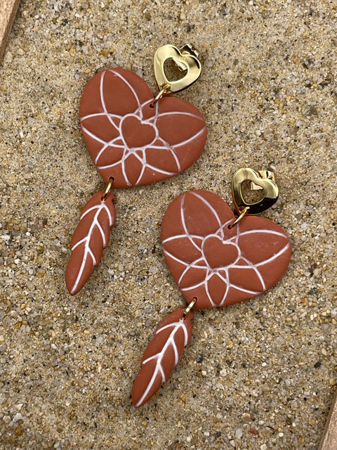 Joshua Tree - Boho Dreamcatcher Dangle Earrings: Handmade Polymer Clay