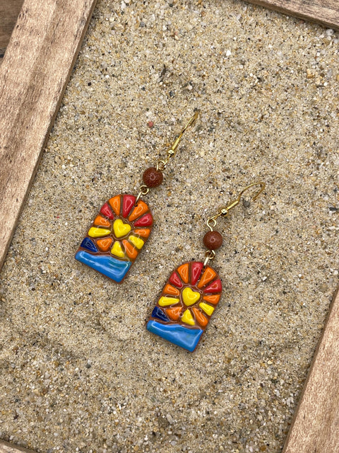 Joshua Tree - Sunset Dangle Earrings with Sunstone Detail: Handmade Polymer Clay