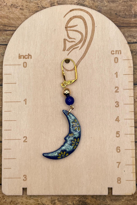 Mystical - Shimmer Sun and Moon Earrings with Lapis Lazuli Handmade Polymer Clay