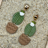 Joshua Tree - Barrel Cactus with White Flower Earrings: Handmade Polymer Clay