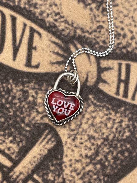Rain - Love You Heart Faux Lock Pendant Bloody Basin Jasper