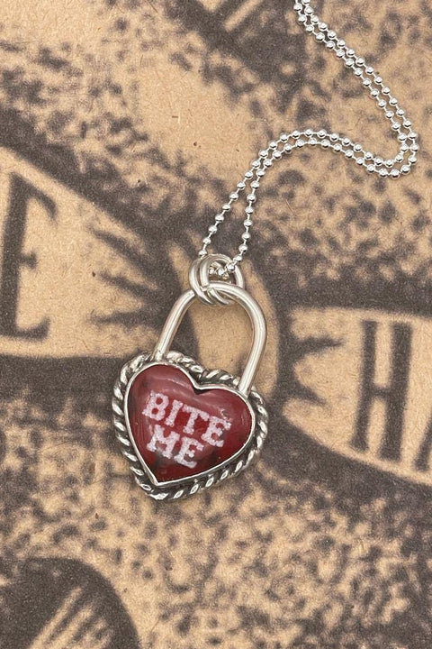Raven - Bite Me Heart Faux Lock Pendant Bloody Basin Jasper