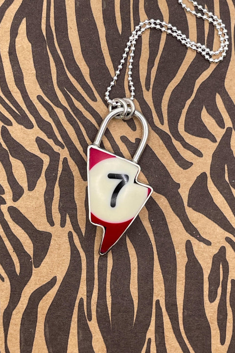 Seven - Billiard Ball Lucky #7 Lightning Bolt Faux Lock Pendant