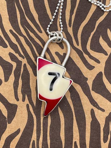 Seven - Billiard Ball Lucky #7 Lightning Bolt Faux Lock Pendant