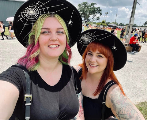 Vegan Felt Hat - XL Brim - Hanging Spider Web