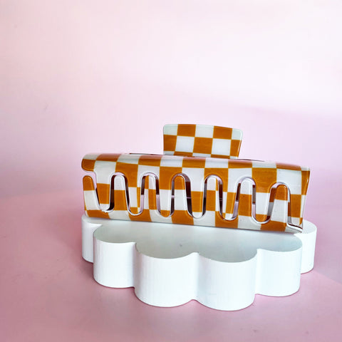 Tan Checkered Claw Hair Clip
