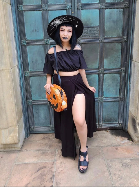 Vegan Felt Hat - XL Brim - Hanging Spider Web