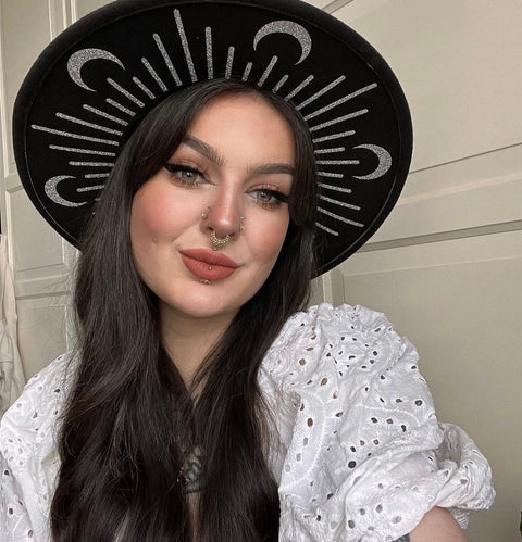 Vegan Felt Hat - XL Brim - Glitter Moon Burst