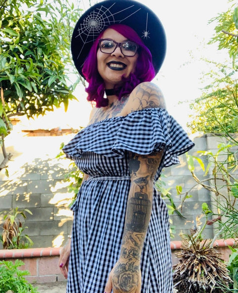 Vegan Felt Hat - XL Brim - Hanging Spider Web