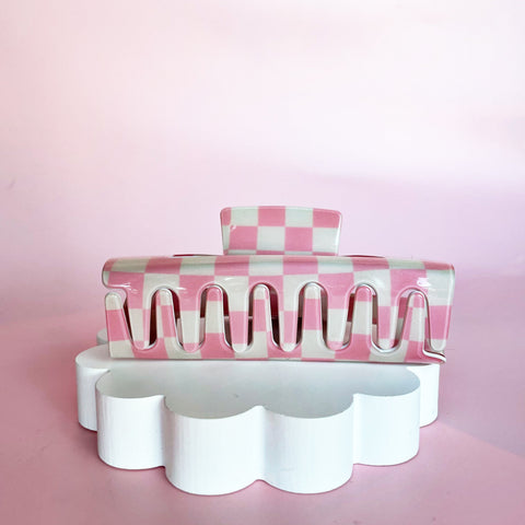 Blush Checkered Claw Hair Clip