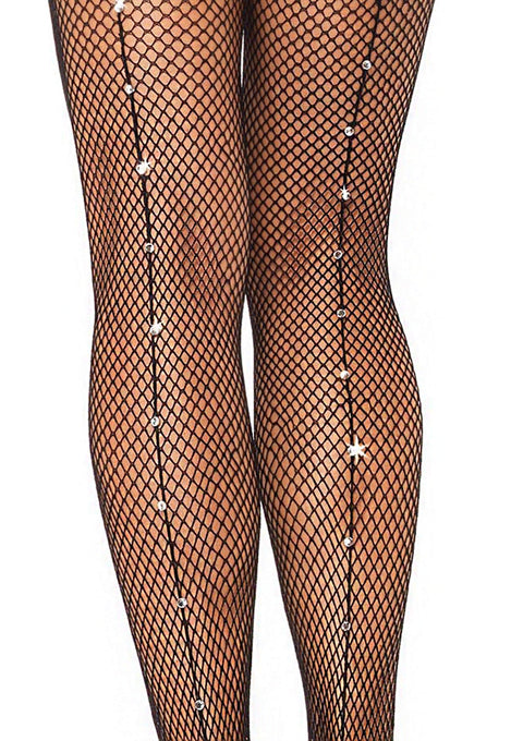 Astrid Rhinestone Backseam Fishnet Tights
