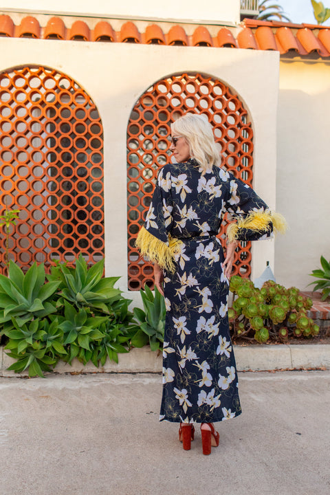 Marlene Wrap Dress in Lemon Orchid Blossom