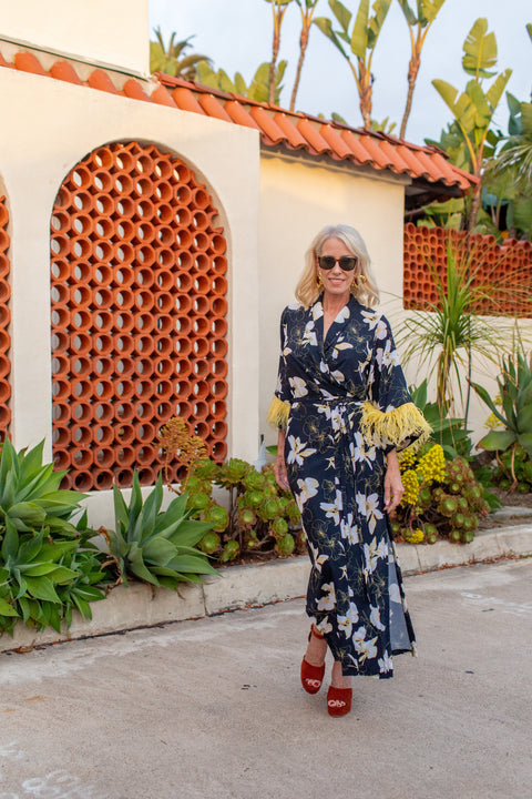 Marlene Wrap Dress in Lemon Orchid Blossom