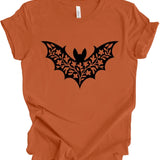 Floral Bat Silhouette T-Shirt: Pumpkin