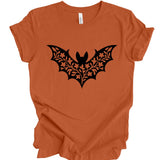 Floral Bat Silhouette T-Shirt: Pumpkin