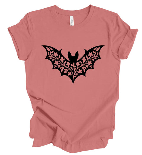 Floral Bat Silhouette T-Shirt: Dusty Rose