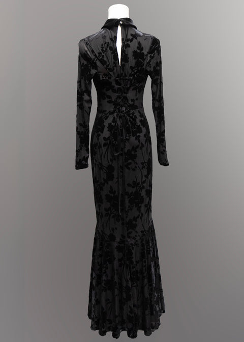 Ophelia - Velvet Flocked Lace Up Maxi Mermaid Dress