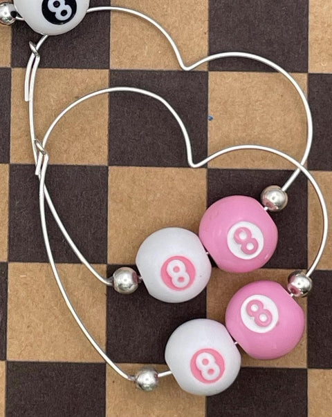 Slay - Mini Billiard 8-Ball Heart Shaped Hoop Earrings