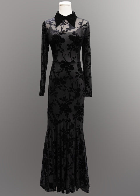 Ophelia - Velvet Flocked Lace Up Maxi Mermaid Dress