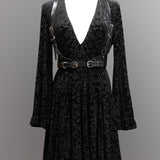 Nyx - Bell Sleeved Velvet Damask Dress with Harness