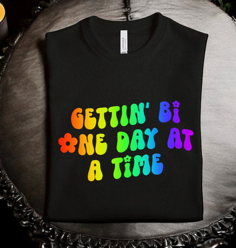 Gettin' Bi One Day At A Time: Rainbow T-Shirt