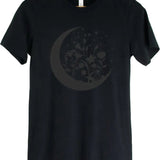 Black on Black Floral Moon: T-Shirt, Pullover, Hoodie, Tank or Long Sleeve