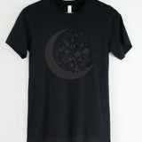 Black on Black Floral Moon: T-Shirt, Pullover, Hoodie, Tank or Long Sleeve