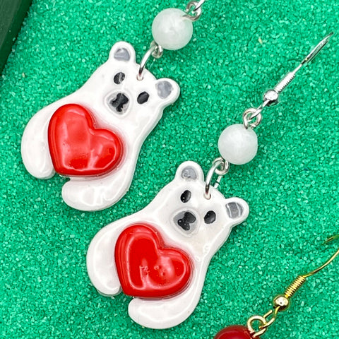 Holiday Lovie Bear with Heart Earrings