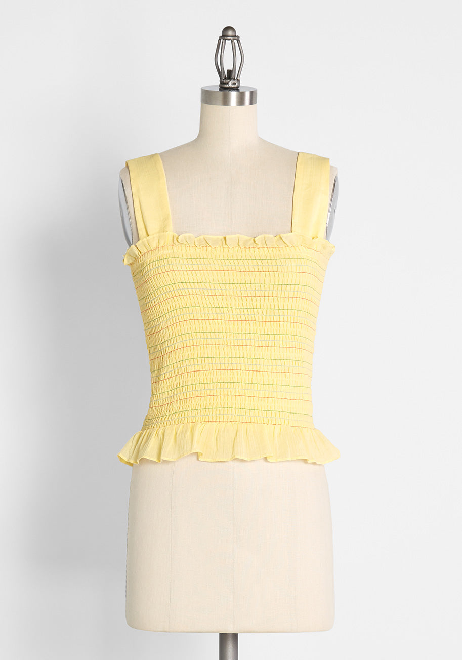 yellow smocked tank top