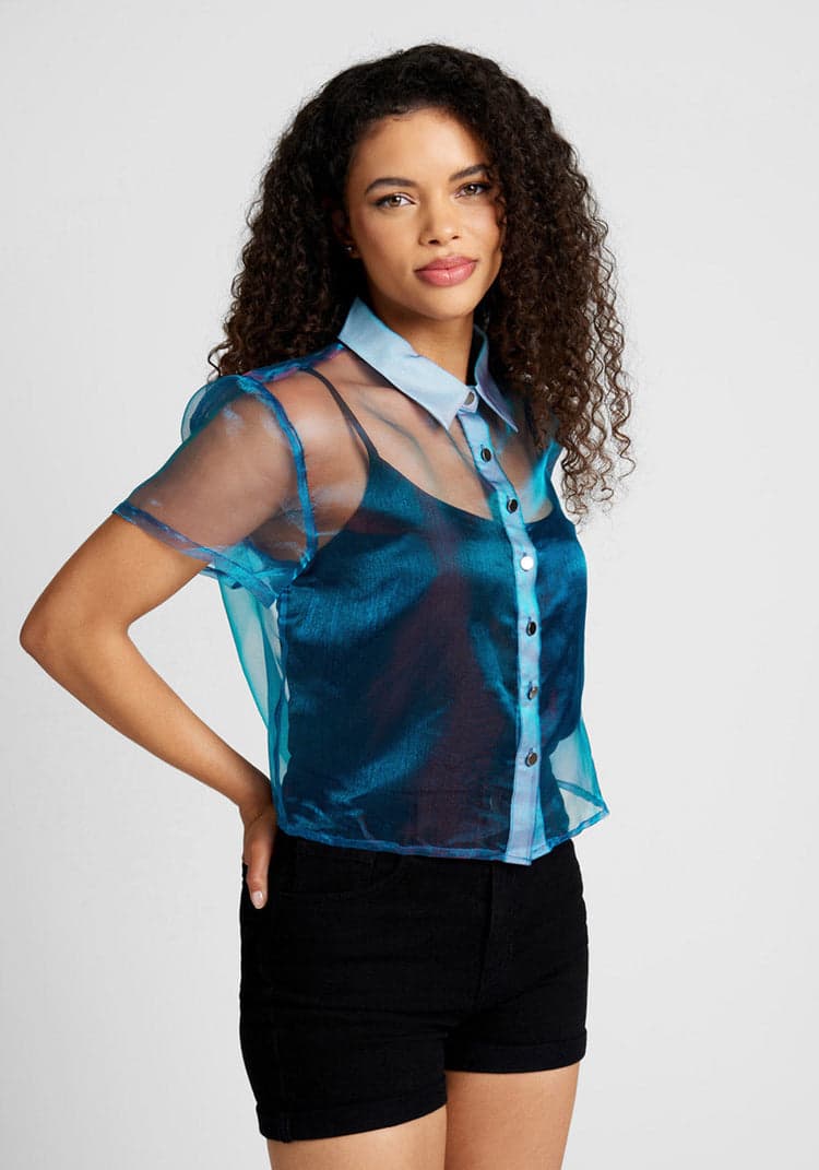 Synchronized Shimmer Button-Up Blouse | ModCloth