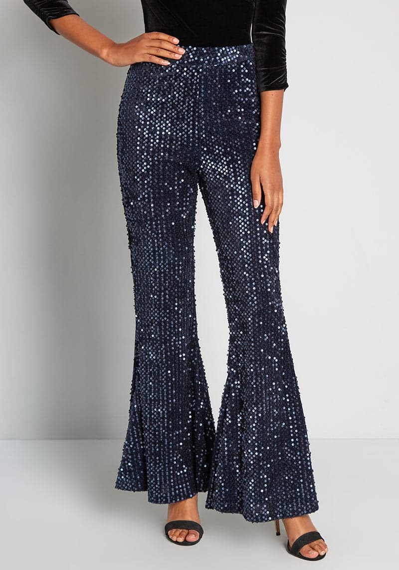 A Memorable Midnight Sequin Flare Pants