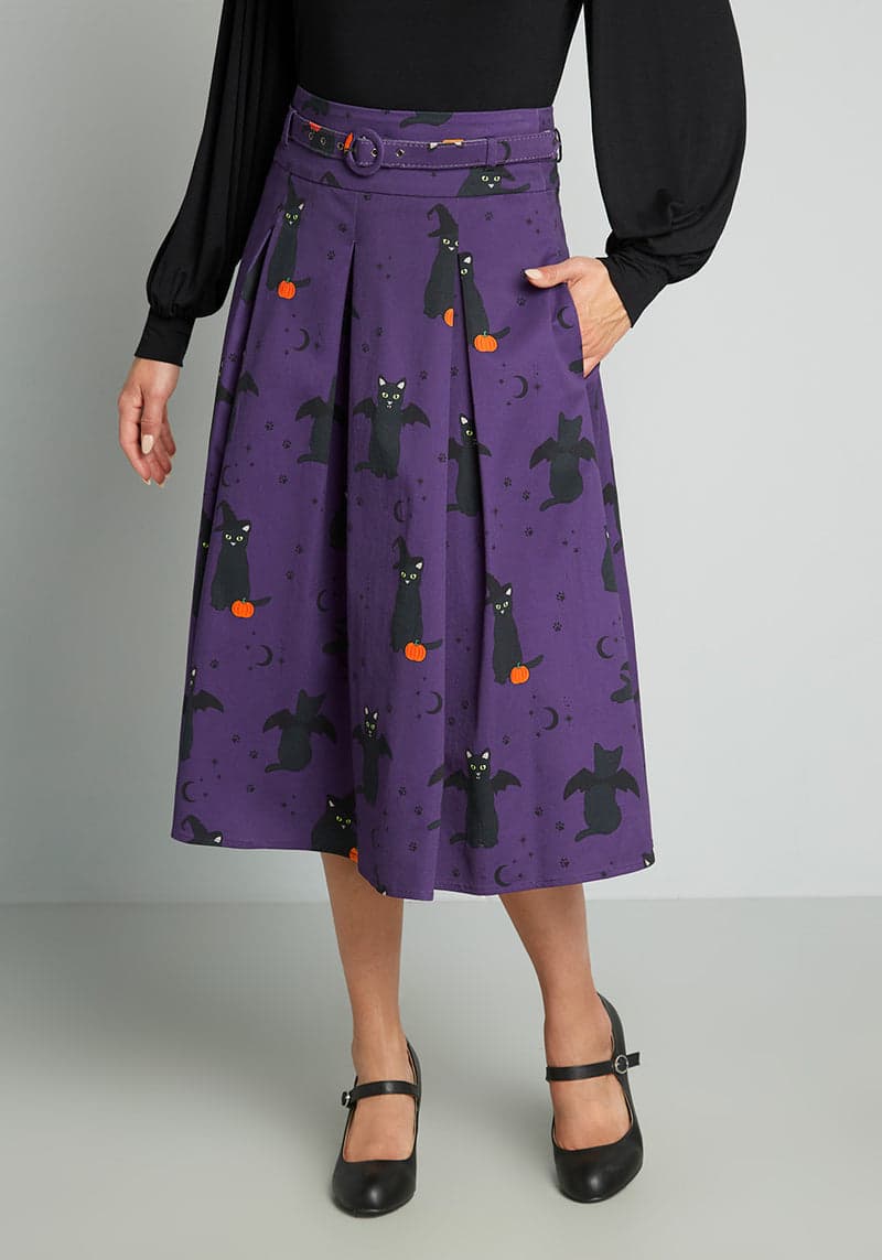 ModCloth x Collectif Cats-Only Costume Party Swing Skirt