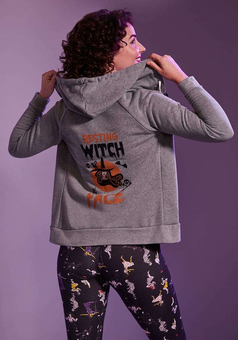 Resting Witch Face Graphic Zip-Up Hoodie