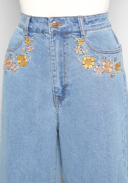 Dalliance Of Daisies Embroidered Wide-Leg Jeans | ModCloth