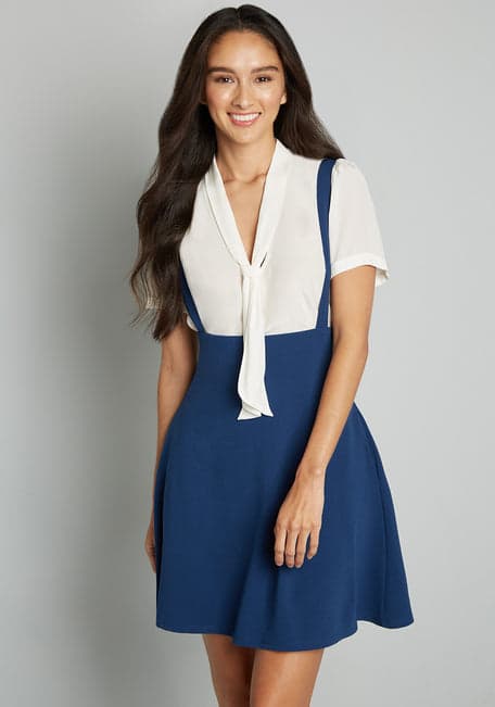 Buy AND Women Blue Solid Denim Pinafore Dress - Dresses for Women 2476780 |  Myntra