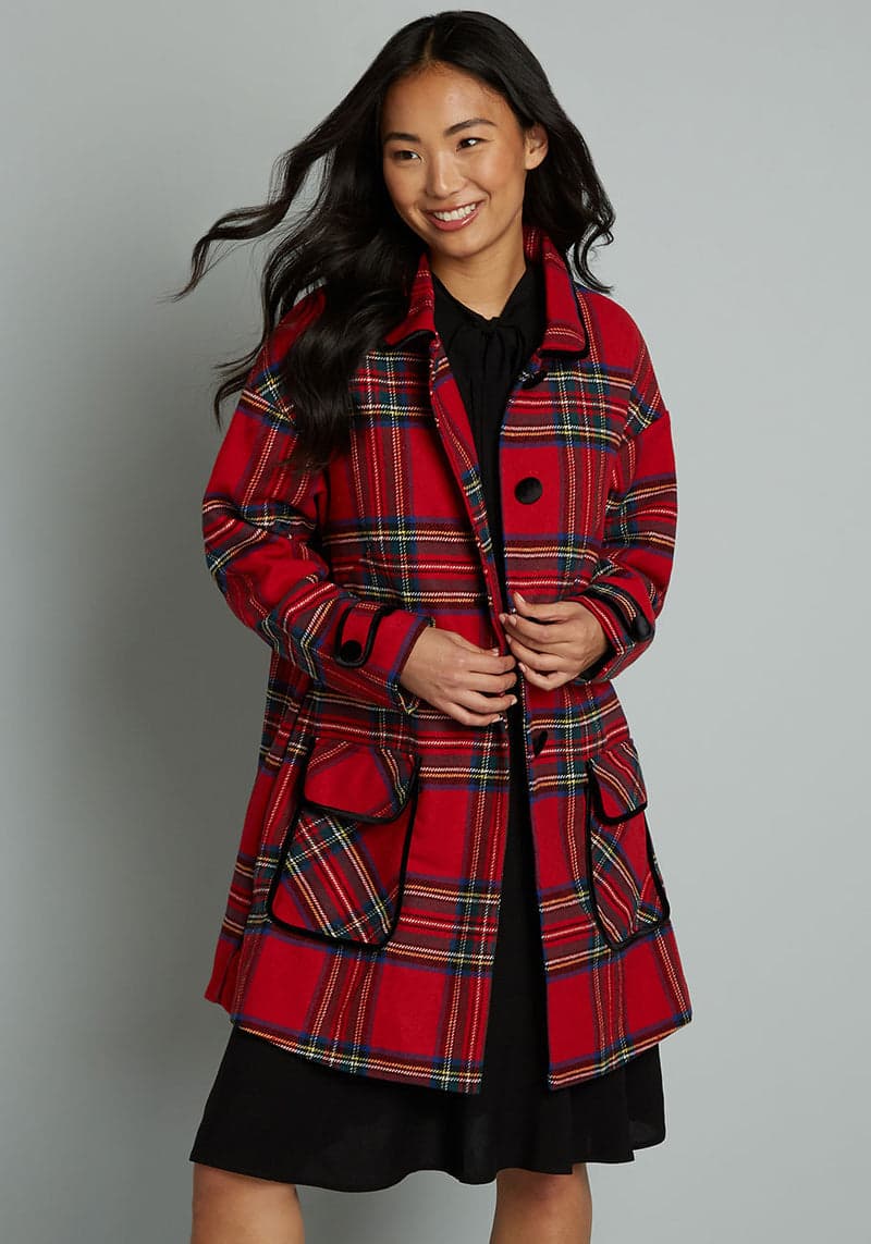 Maxi GG gingham wool shirt in red and blue