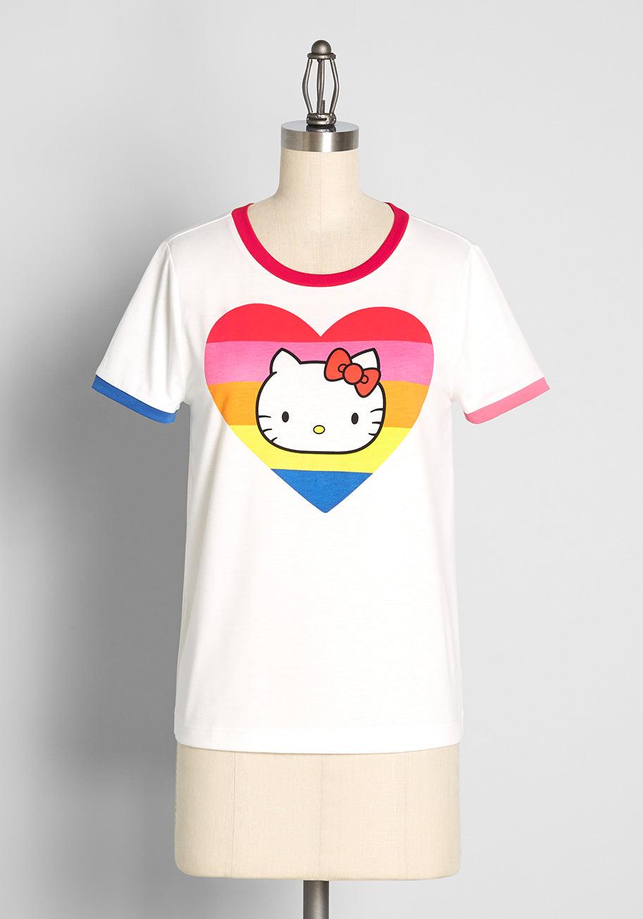 Modcloth X Hello Kitty Love Vibrantly Graphic Ringer Tee